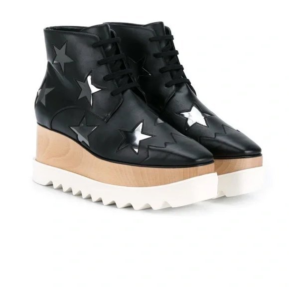 Stella McCartney Black and Silver Star Platform Shoes - Picture 1 of 8